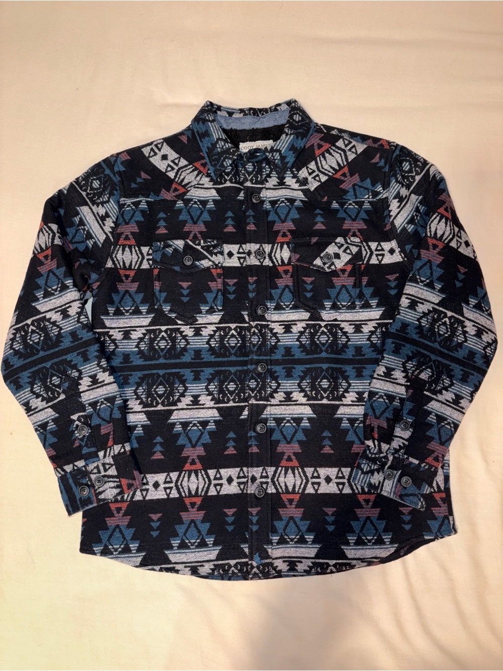 Men's Cody James Southwest Patterned Button-Up Jacket - Blue/Black/Red